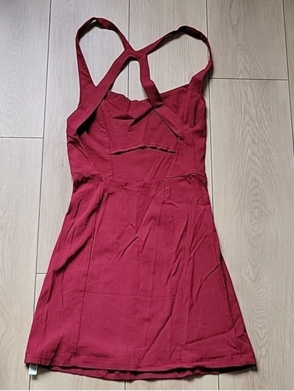 Women's Burgundy Fit-and-Flare Dress with Crossback Straps